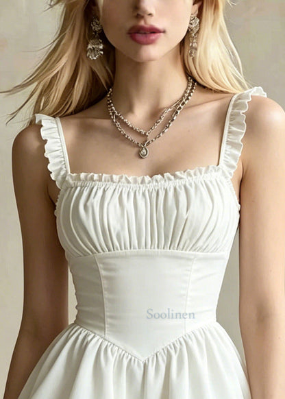 DIY White Ruffles Layered Cotton Mini Dress Summer