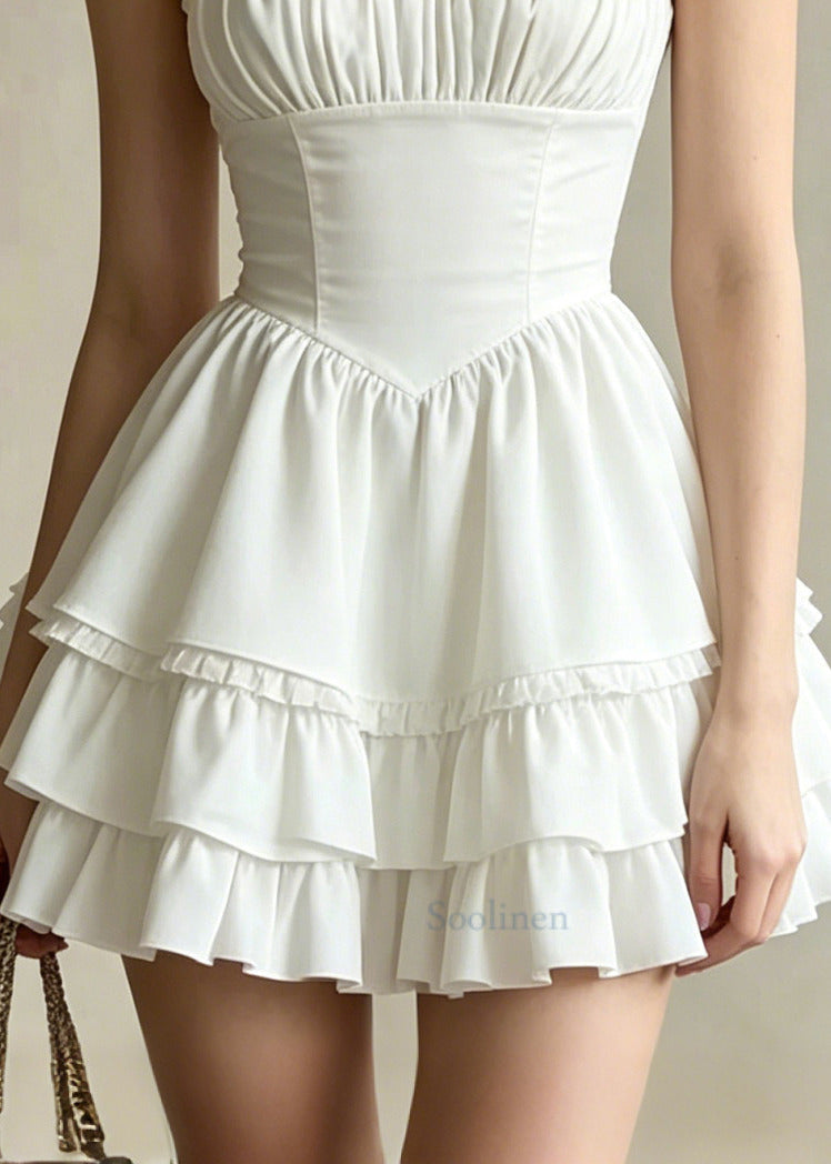 DIY White Ruffles Layered Cotton Mini Dress Summer