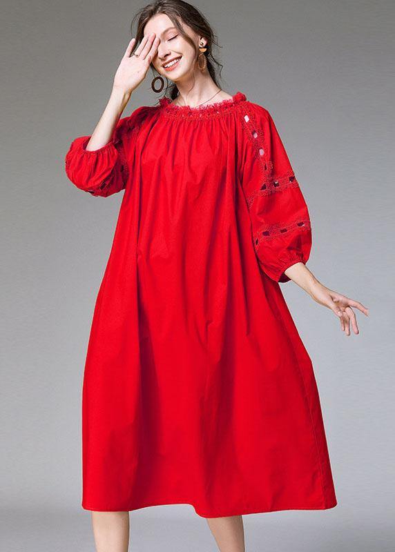 DIY White Slash Necktie Waist Cotton Fall Long Dress Half Sleeve - SooLinen