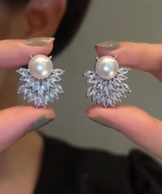 DIY Ohrstecker aus weißer Sterlingsilberlegierung mit Zirkonperlen