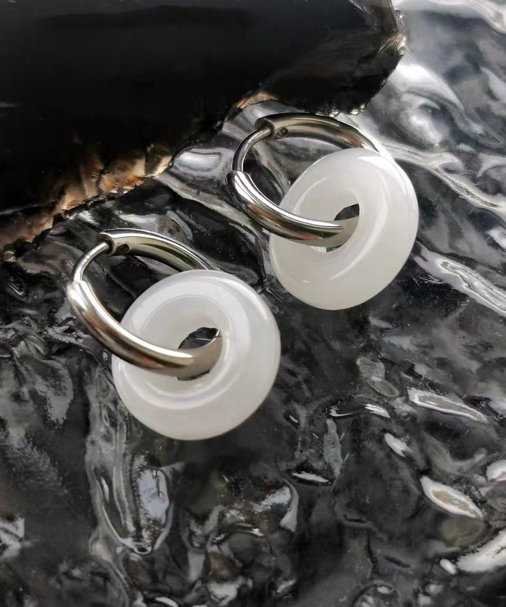 DIY Creolen aus weißem Sterlingsilber mit Jadeeinlage