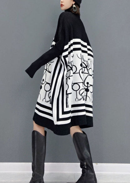 DIY Weiß Rollkragen Print Strick Lange Kleider Frühling