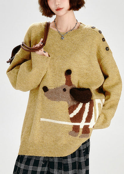 DIY Gelber asymmetrischer Hunde-Jacquard-Strickpullover, Winter