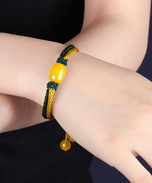 Pulsera DIY de ágata verde amarilla tejida a mano