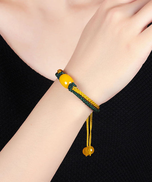 Pulsera DIY de ágata verde amarilla tejida a mano