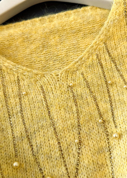 DIY Yellow Oversized Nail Bead Knit Sweaters Winter