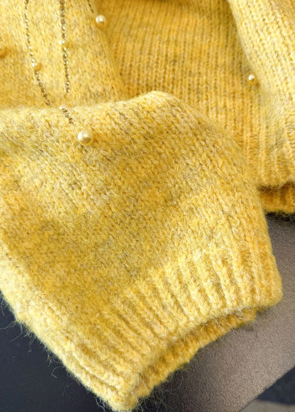 DIY Yellow Oversized Nail Bead Knit Sweaters Winter