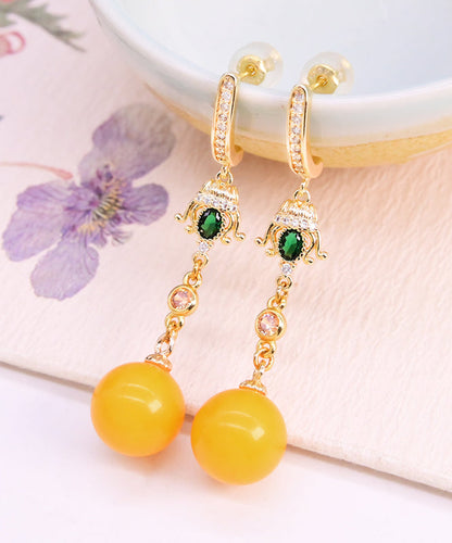 DIY Gelbe Sterling Silber Overgild Bienenwachs Kugel Tropfen Ohrringe