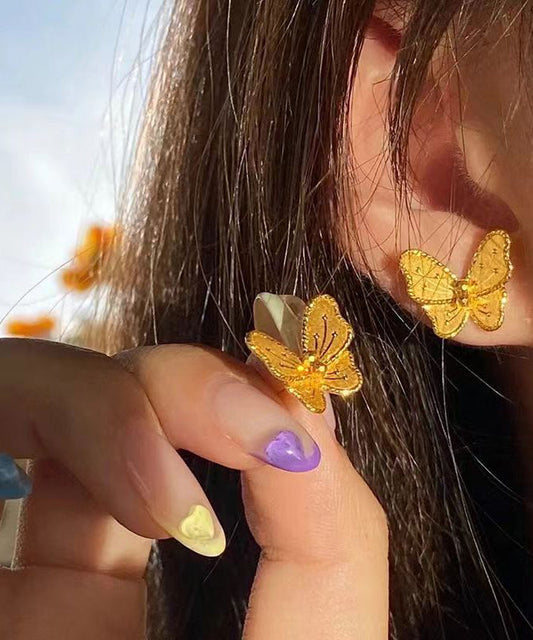 Pendientes de mariposa de cristal dorado en plata de ley amarilla DIY