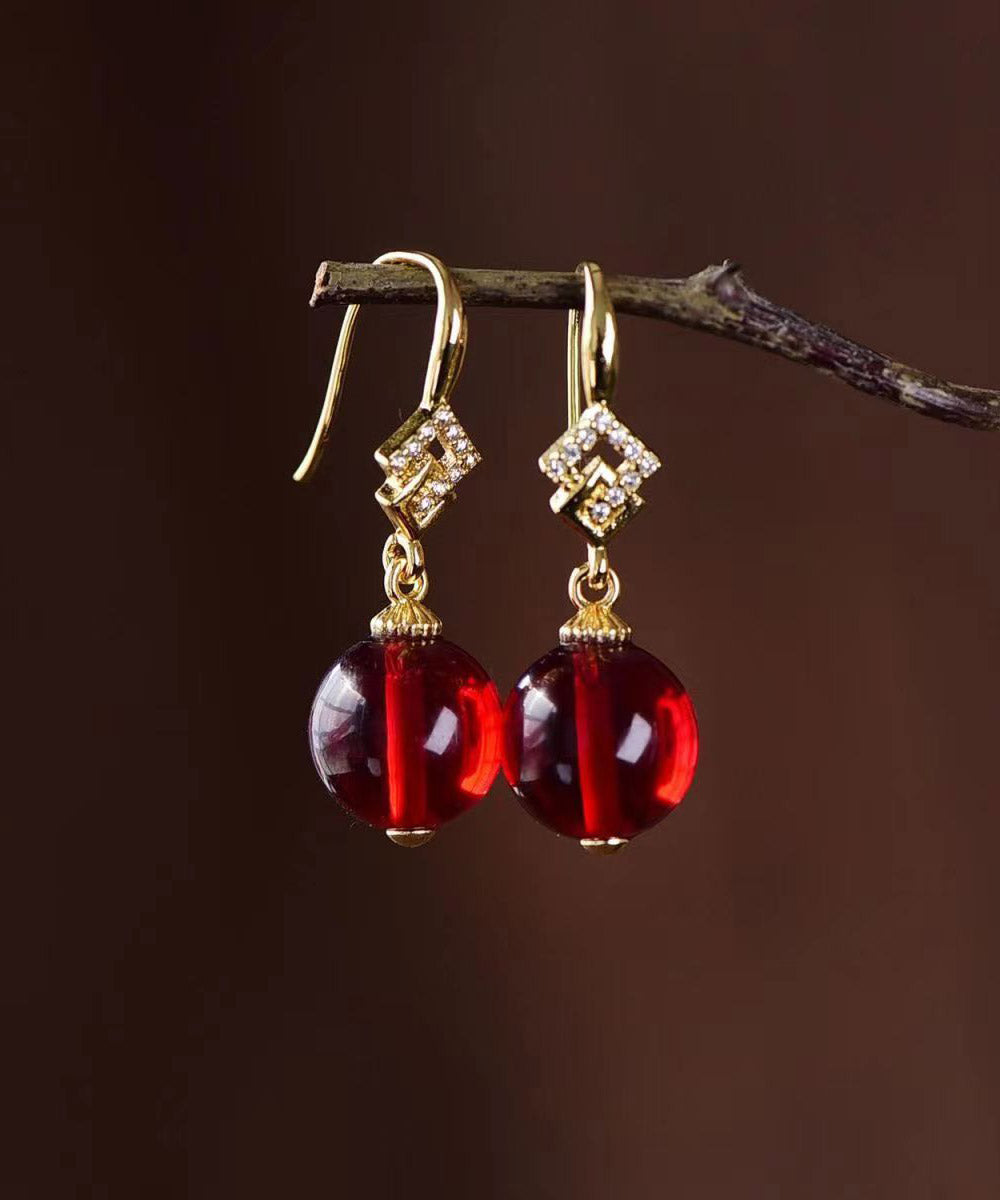 DIY Gelb Sterling Silber Zirkon Bienenwachs Bernstein Tropfen Ohrringe