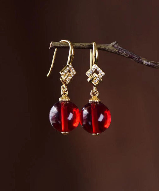 DIY Gelb Sterling Silber Zirkon Bienenwachs Bernstein Tropfen Ohrringe