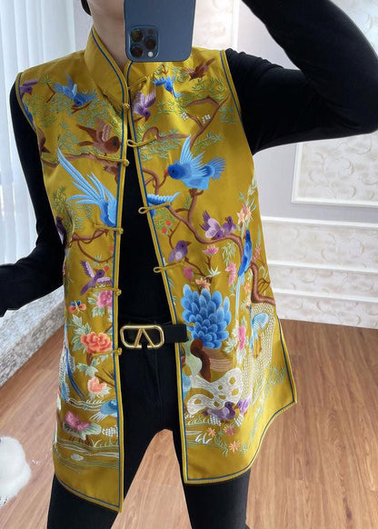 DIY Gelbe Retro-Print Seite offen Knopf Herbst ärmellose Weste