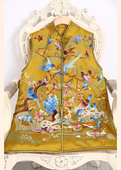 DIY Gelbe Retro-Print Seite offen Knopf Herbst ärmellose Weste