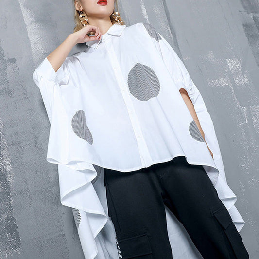 DIY asymmetrische Baumwollkleidung für Frauen 2019 Arbeitsoutfits mit gepunktetem Oversize-Oberteil