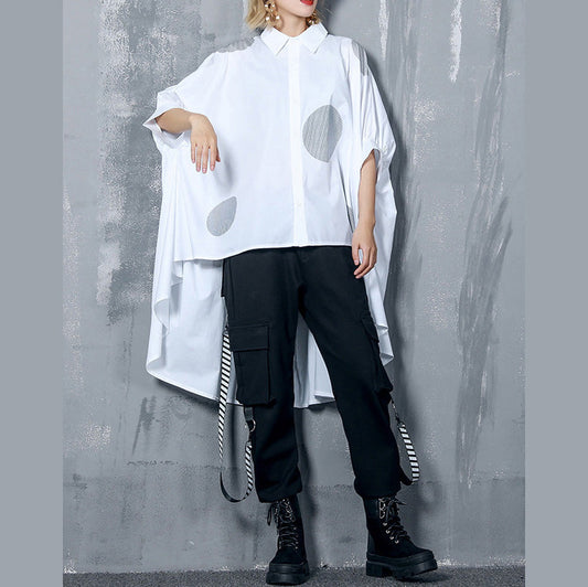 DIY asymmetrische Baumwollkleidung für Frauen 2019 Arbeitsoutfits mit gepunktetem Oversize-Oberteil
