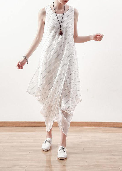 DIY asymmetric linen dresses Work white striped Dress summer - SooLinen