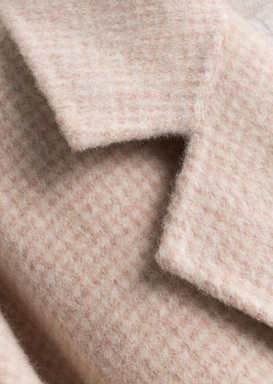 DIY beige plaid Plus Size tunics for women Work Outfits Notched pockets Woolen Coats - SooLinen