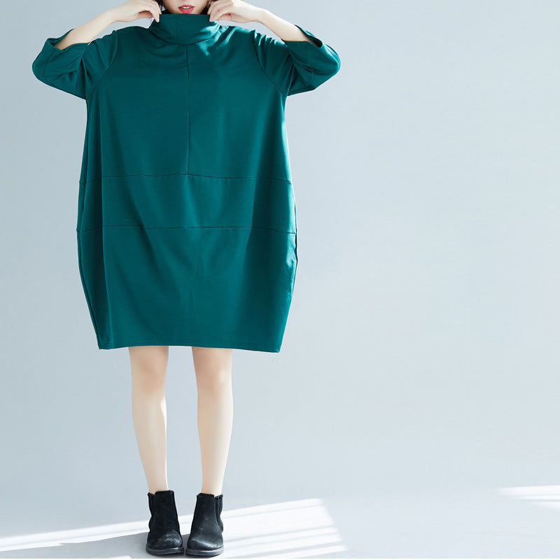 DIY schwarze Baumwolltuniken Feine Modeideen Armbandärmelige Alltagskleider mit hohem Halsausschnitt