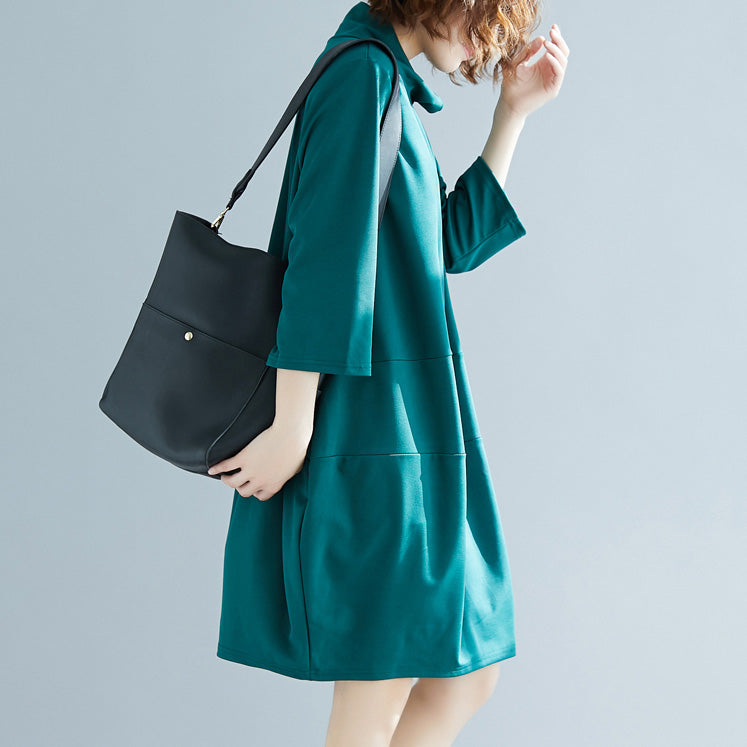 DIY schwarze Baumwolltuniken Feine Modeideen Armbandärmelige Alltagskleider mit hohem Halsausschnitt