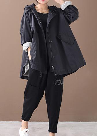 DIY black Fashion coats women blouses Neckline hooded baggy winter coats - SooLinen