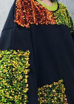 DIY black Sequined decorated cotton dresses patchwork long winter Dresses - SooLinen