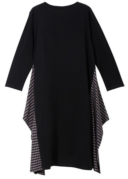 DIY black cotton Tunic girl prints Art patchwork Dresses - SooLinen