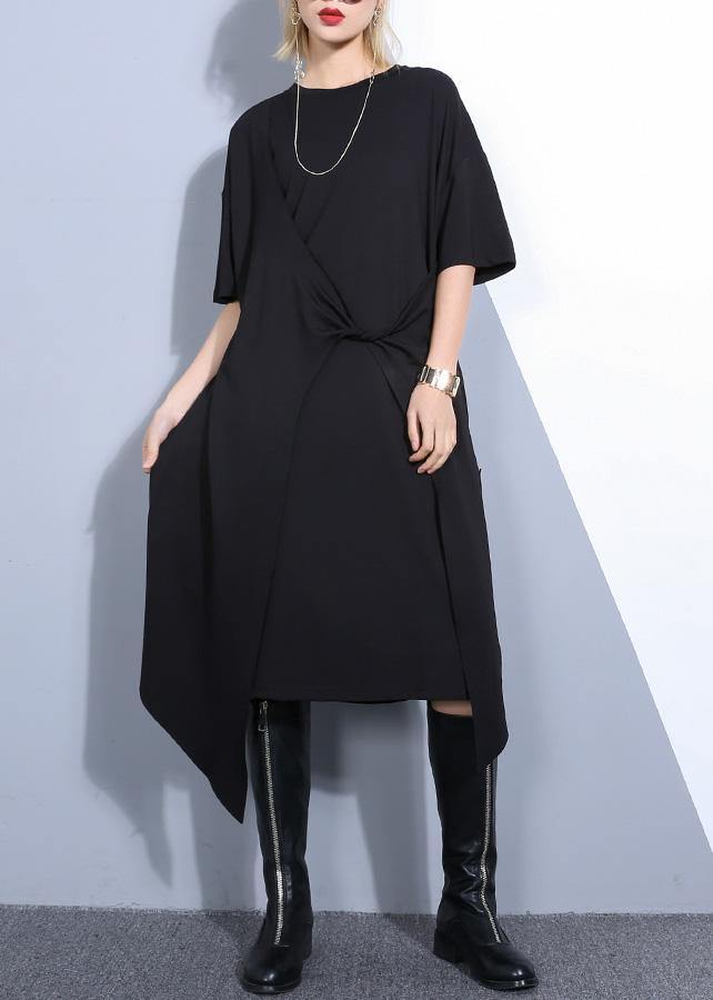 DIY black cotton clothes For Women asymmetric long summer Dresses - SooLinen