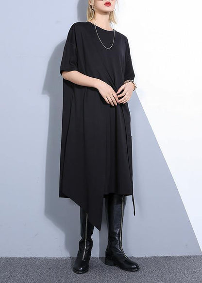 DIY black cotton clothes For Women asymmetric long summer Dresses - SooLinen
