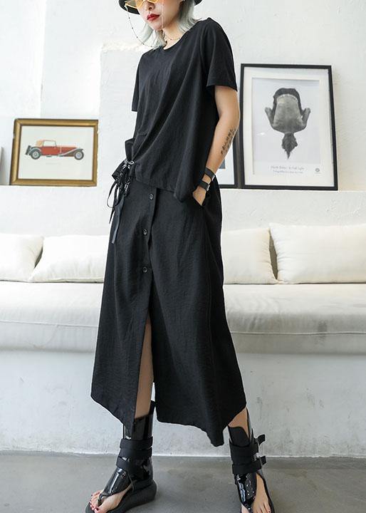 DIY black cotton clothes For Women false two pieces Traveling summer Dress - SooLinen