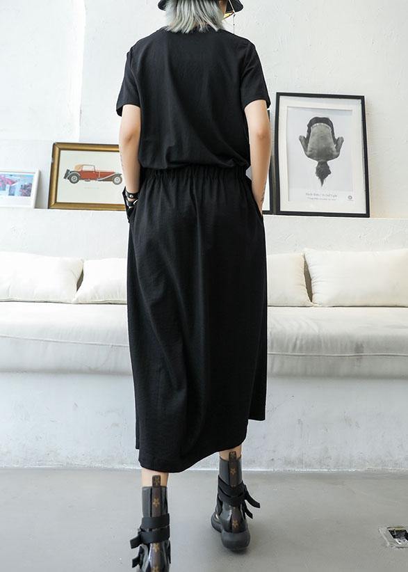 DIY black cotton clothes For Women false two pieces Traveling summer Dress - SooLinen