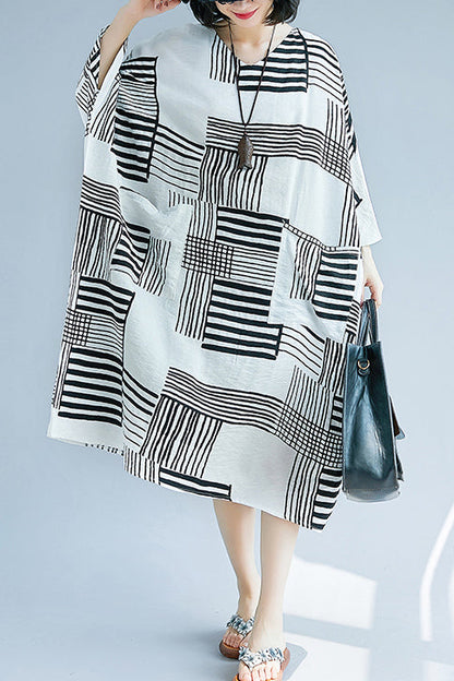 DIY schwarz baumwolle leinen kleidung Korea design o neck taschen Knie Sommer Kleider