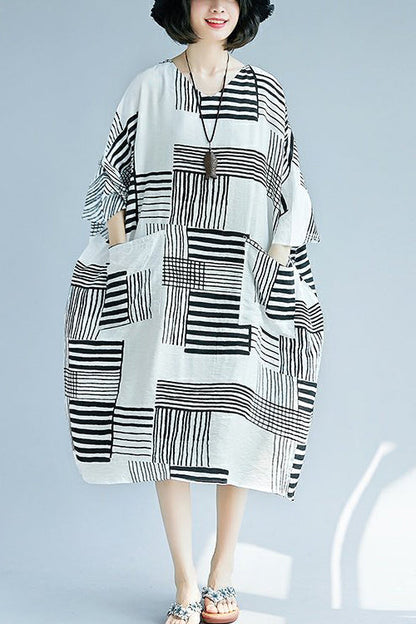 DIY schwarz baumwolle leinen kleidung Korea design o neck taschen Knie Sommer Kleider