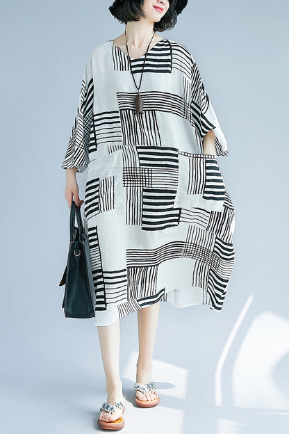 DIY schwarz baumwolle leinen kleidung Korea design o neck taschen Knie Sommer Kleider