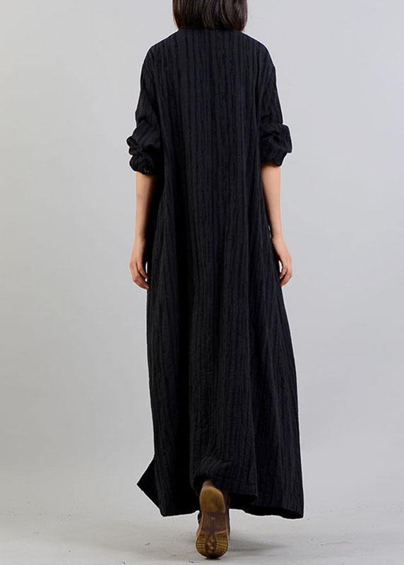 DIY black linen cotton coat patchwork Cinched cotton robes fall coat - SooLinen