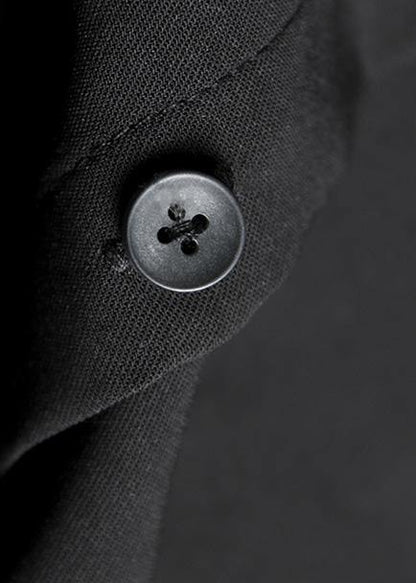 DIY black silk Cotton Tunics lapel asymmetric cotton summer shirt Dresses - SooLinen