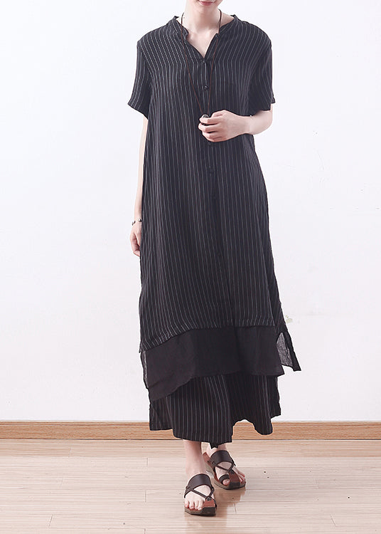 DIY schwarz gestreiften Tops Outfit Vintage Inspiration V-Ausschnitt weite Beinhose A-Linie Sommer zwei Stück