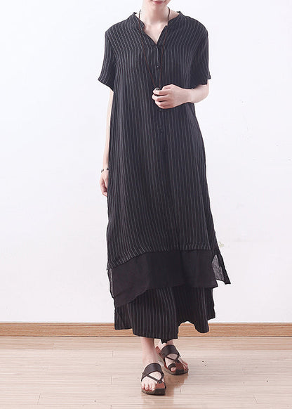 DIY schwarz gestreiften Tops Outfit Vintage Inspiration V-Ausschnitt weite Beinhose A-Linie Sommer zwei Stück