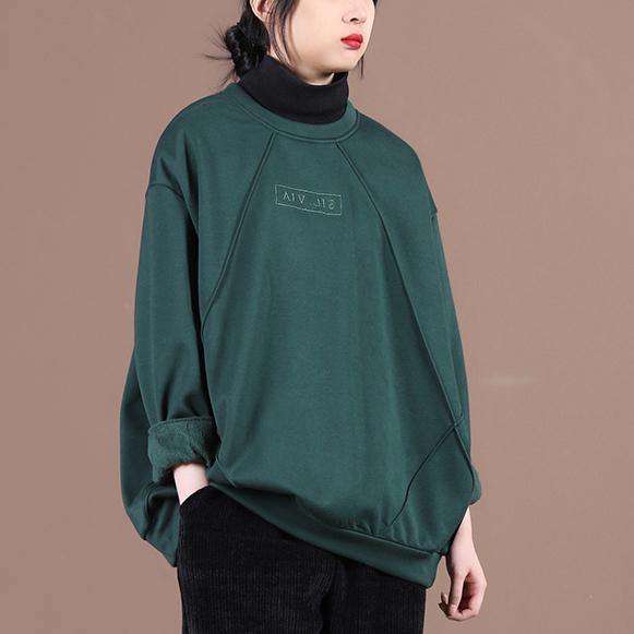 DIY blackish green clothes For Women o neck embroidery tunic spring tops - SooLinen