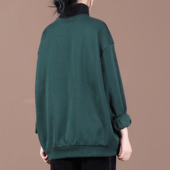 DIY blackish green clothes For Women o neck embroidery tunic spring tops - SooLinen