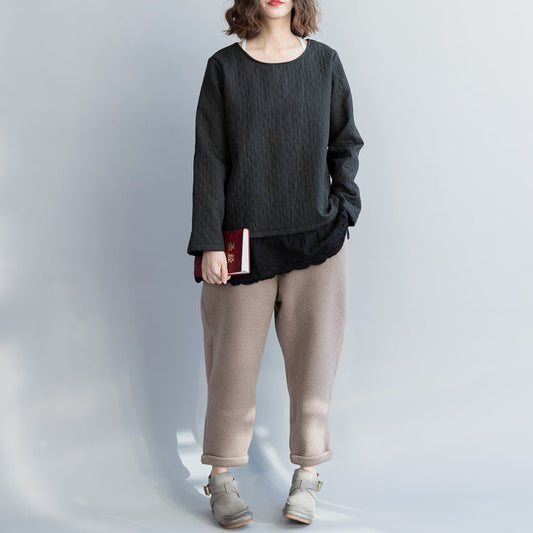 DIY Baumwollkleidung für Frauen feine O-Ausschnitt aushöhlen Runway schwarze übergroße Tops