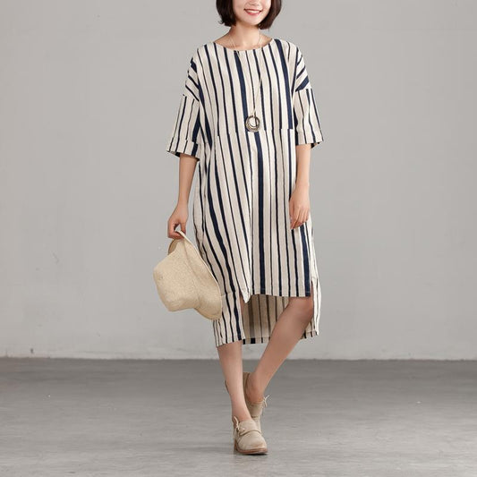 DIY Chiffon-Kleidung für Frauen 2024 Rundhals Chiffon Streifen lose Kleid