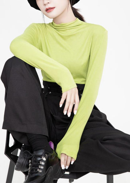 DIY elastic cotton high neck Blouse Inspiration green tops - SooLinen