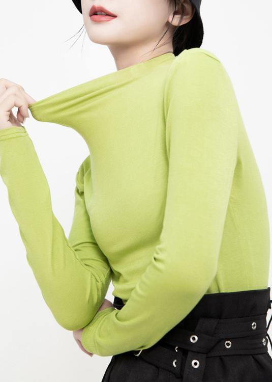 DIY elastic cotton high neck Blouse Inspiration green tops - SooLinen