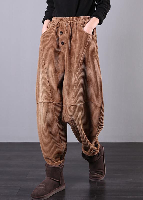 DIY fall women pants women's chocolate Photography Corduroy pockets trousers - SooLinen