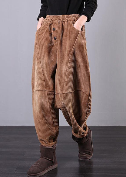 DIY fall women pants women's chocolate Photography Corduroy pockets trousers - SooLinen