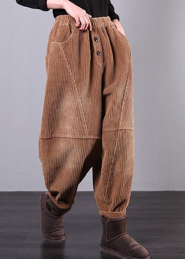 DIY fall women pants women's chocolate Photography Corduroy pockets trousers - SooLinen