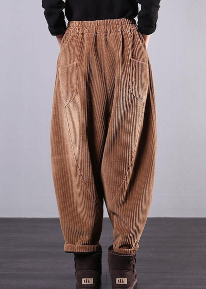 DIY fall women pants women's chocolate Photography Corduroy pockets trousers - SooLinen