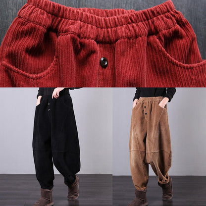 DIY fall women pants women's chocolate Photography Corduroy pockets trousers - SooLinen