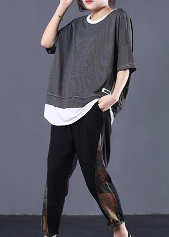 DIY false two pieces cotton clothes Tutorials black striped tops summer - SooLinen