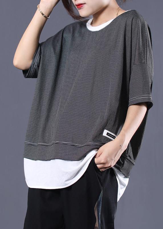 DIY false two pieces cotton clothes Tutorials black striped tops summer - SooLinen